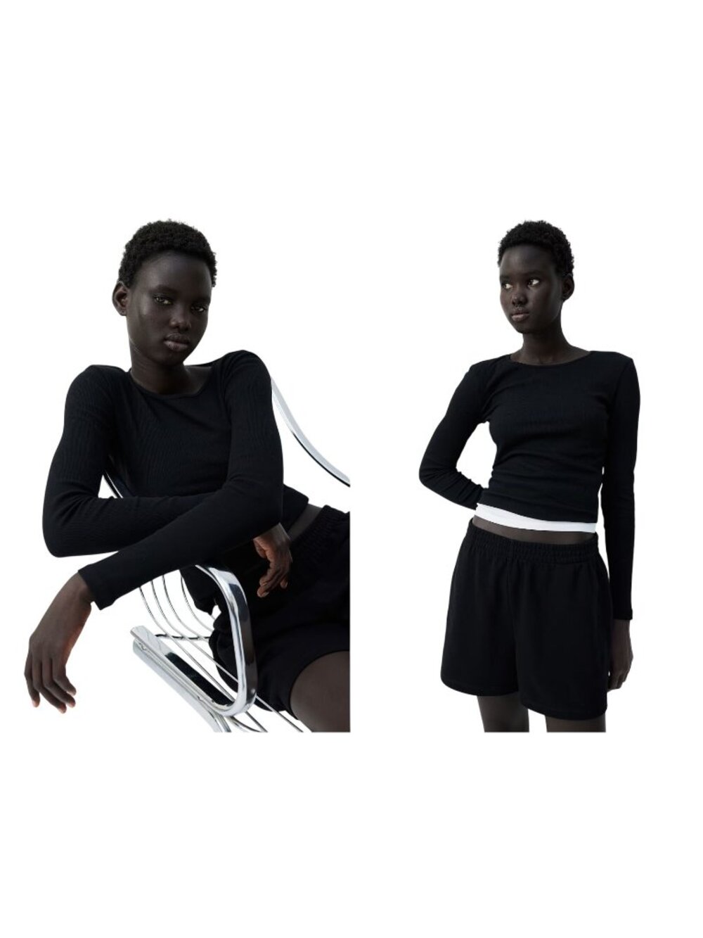 H&M Black Ribbed Long-Sleeve Jersey Top